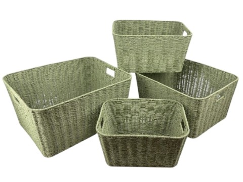 Exquisite Twisted Paper Cord Storage Baskets with Integrated Handles- Set of 4